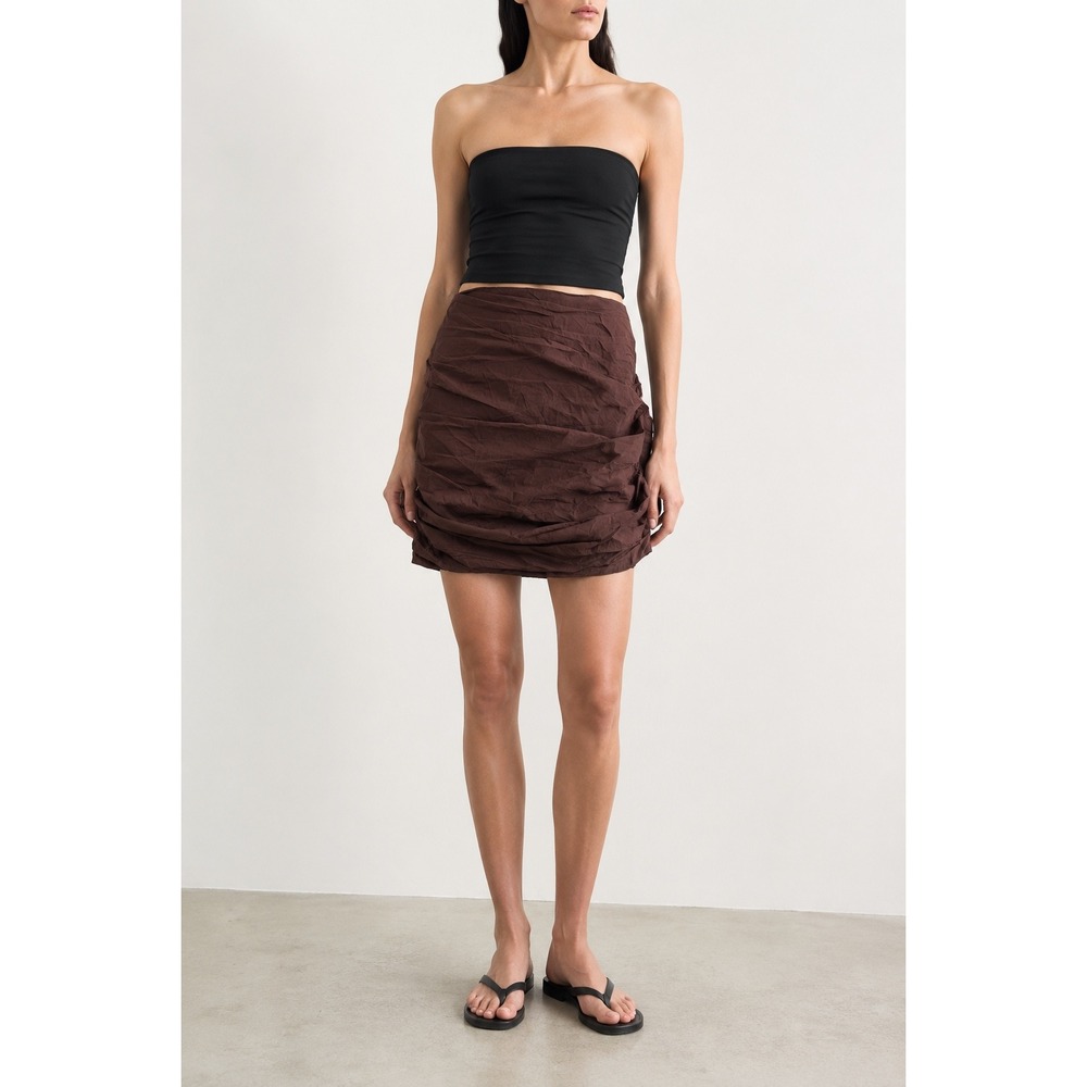 Róhe Denia Skirt 36 Brown Silk Blend Ruched Pleated‎ Mini Women